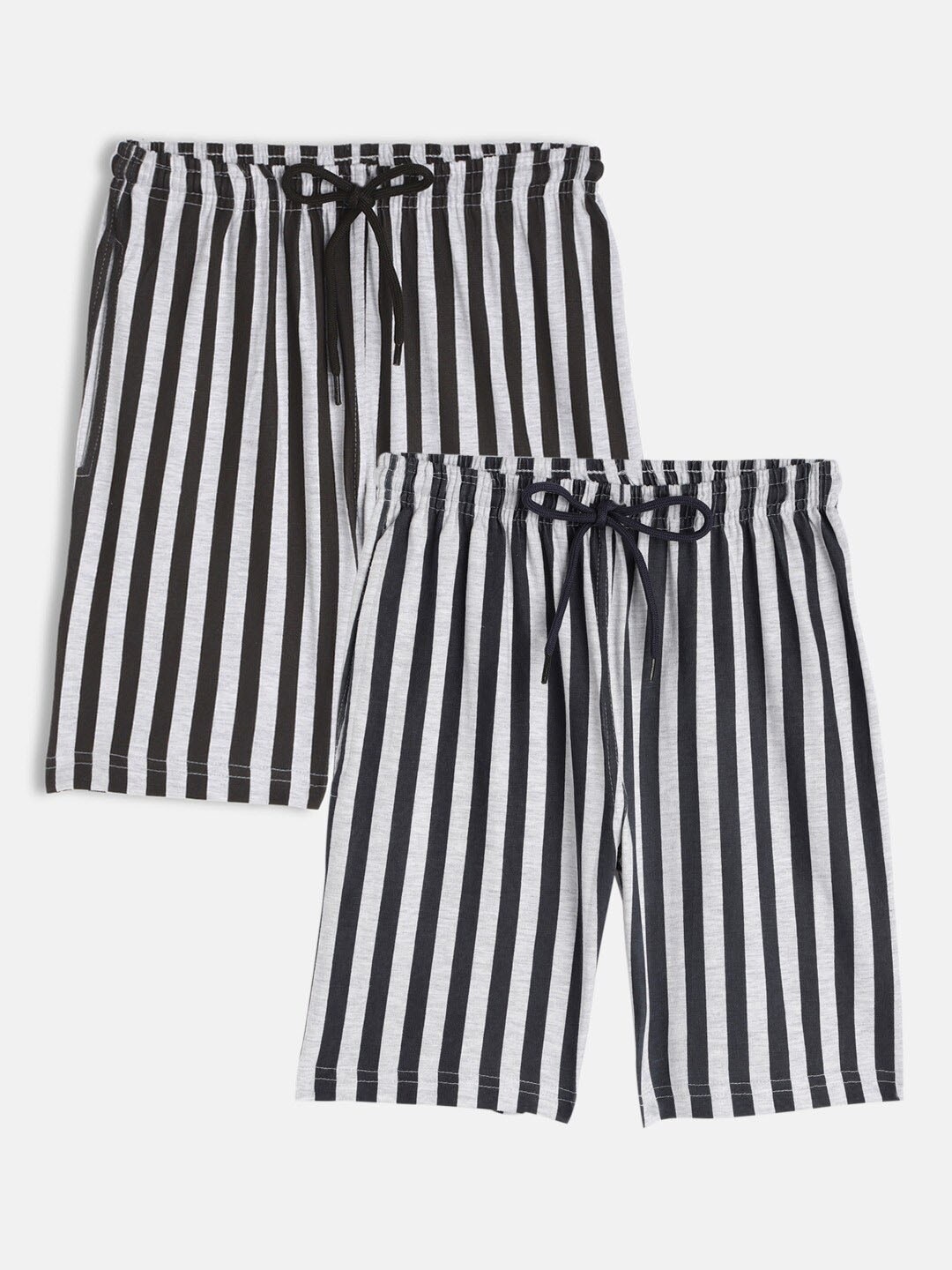 

SEYBIL Girls Pack Of 2 Striped Lounge Shorts, Grey melange