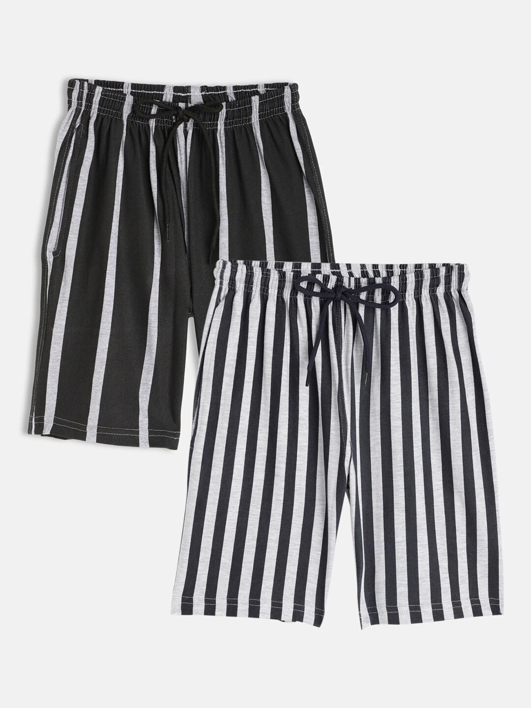 

SEYBIL Girls Pack Of 2 Striped Lounge Shorts, Grey melange