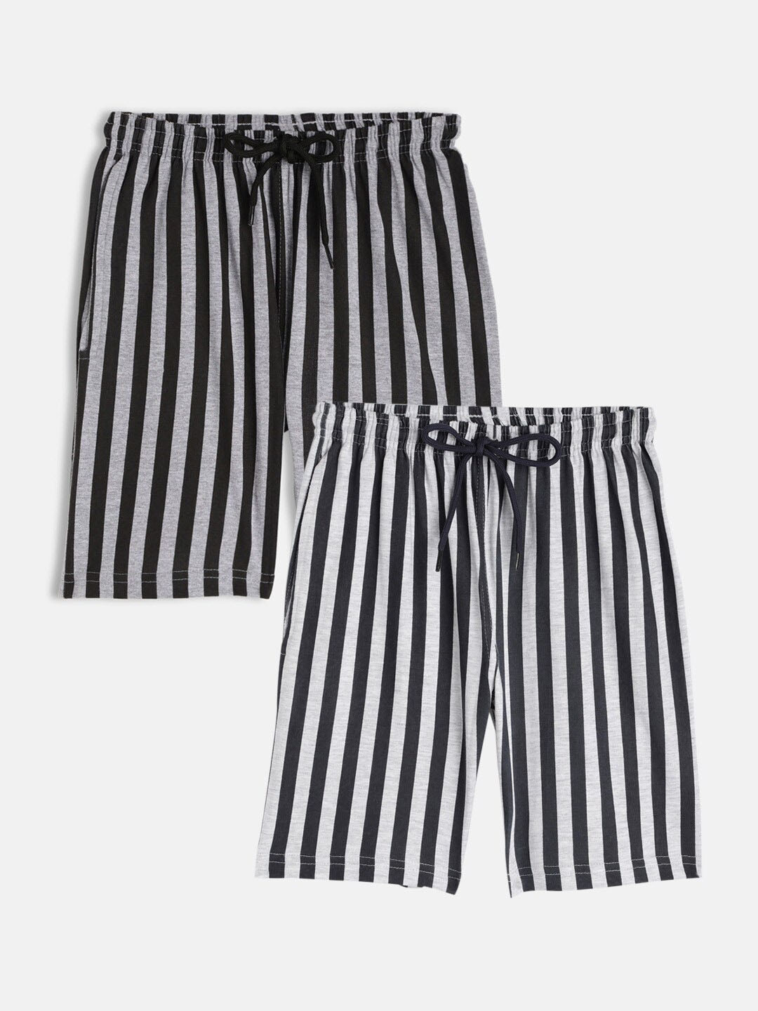 

SEYBIL Girls Pack Of 2 Striped Lounge Shorts, Grey melange
