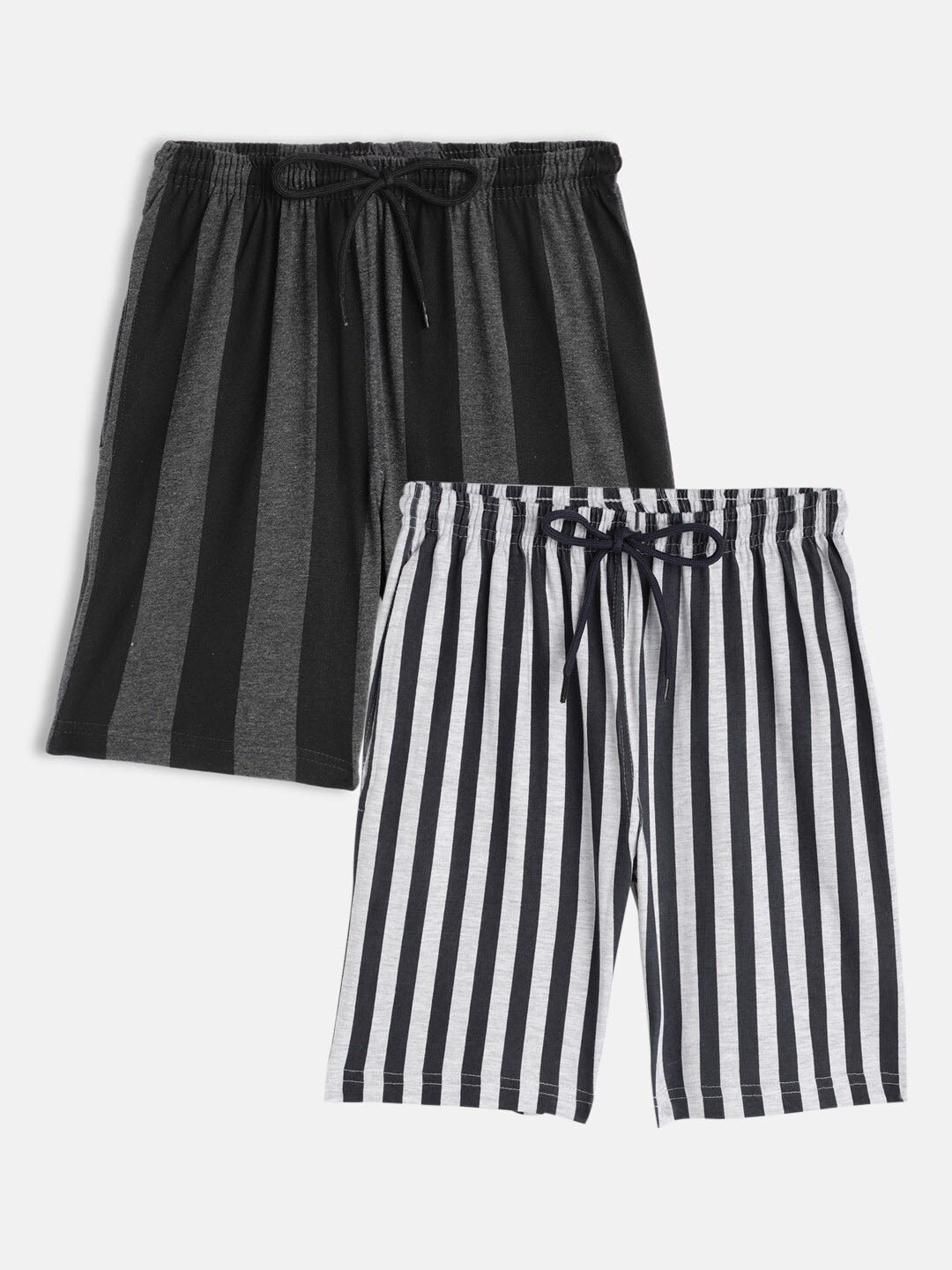 

SEYBIL Girls Pack Of 2 Striped Lounge Shorts, Grey melange