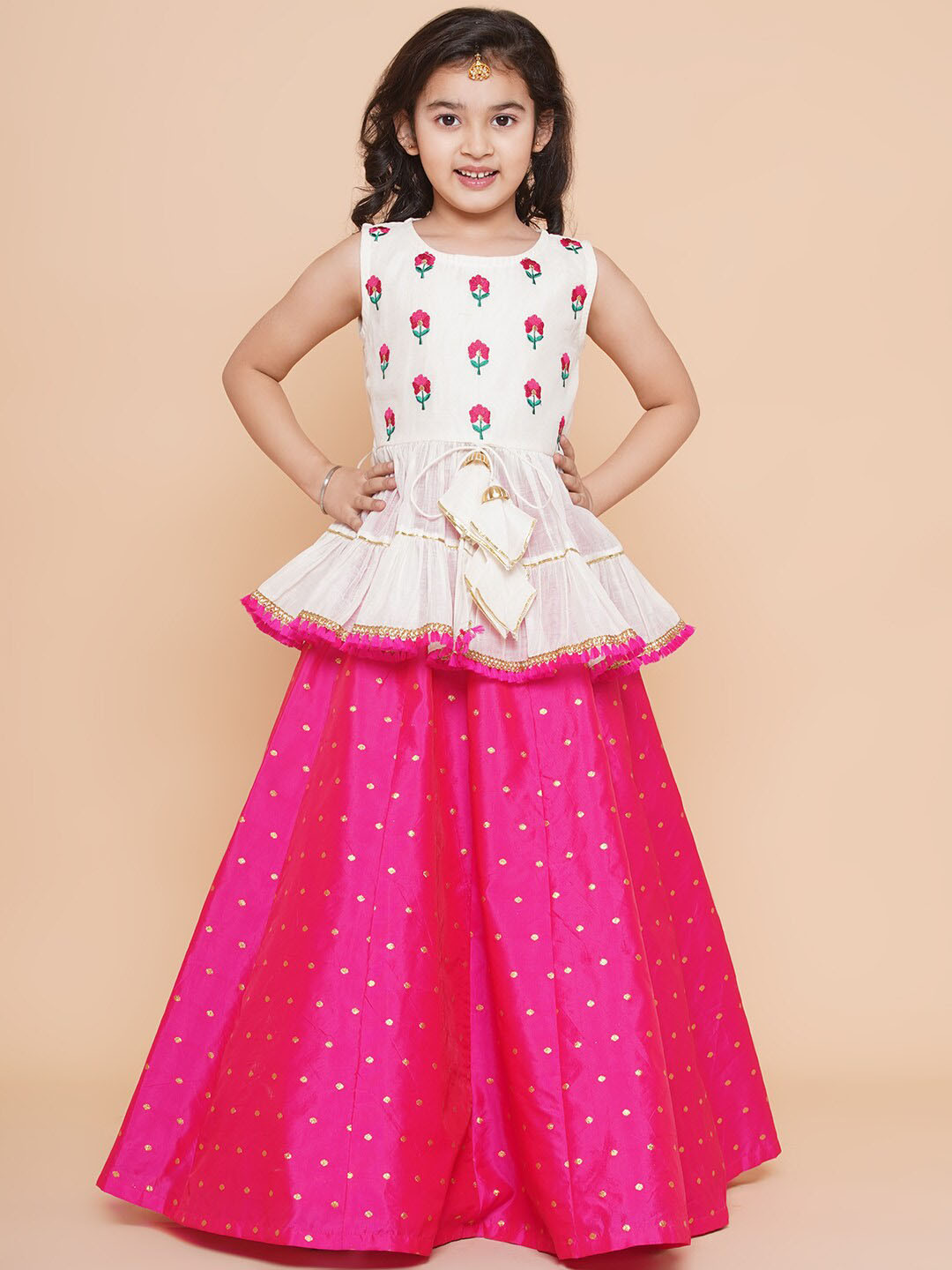 

Bitiya by Bhama Girls Teens Embroidered Ethnic Motifs Ready to Wear Lehenga Choli, Pink