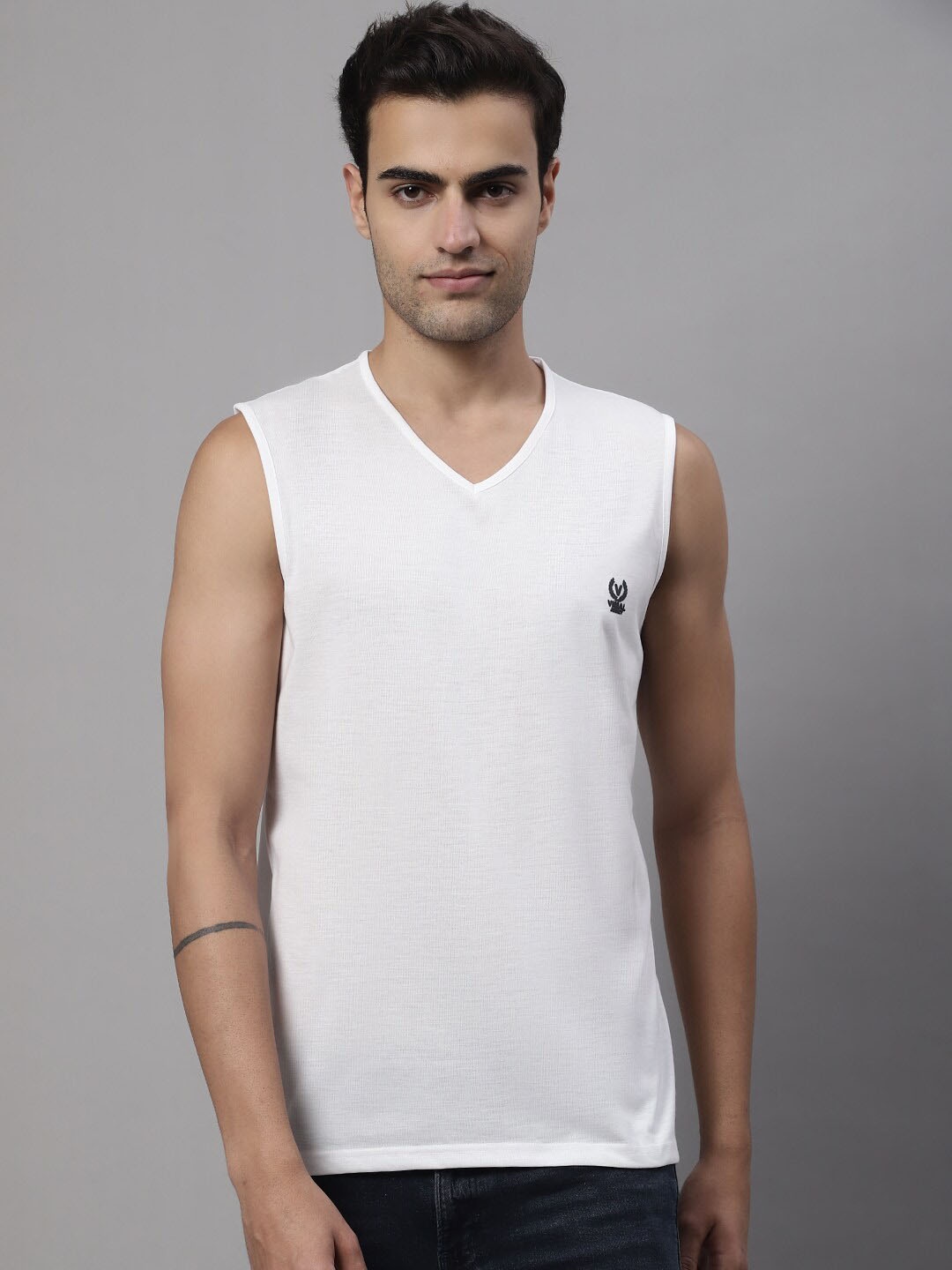 

VIMAL JONNEY V-Neck Sleeveless Cotton T-shirt, White