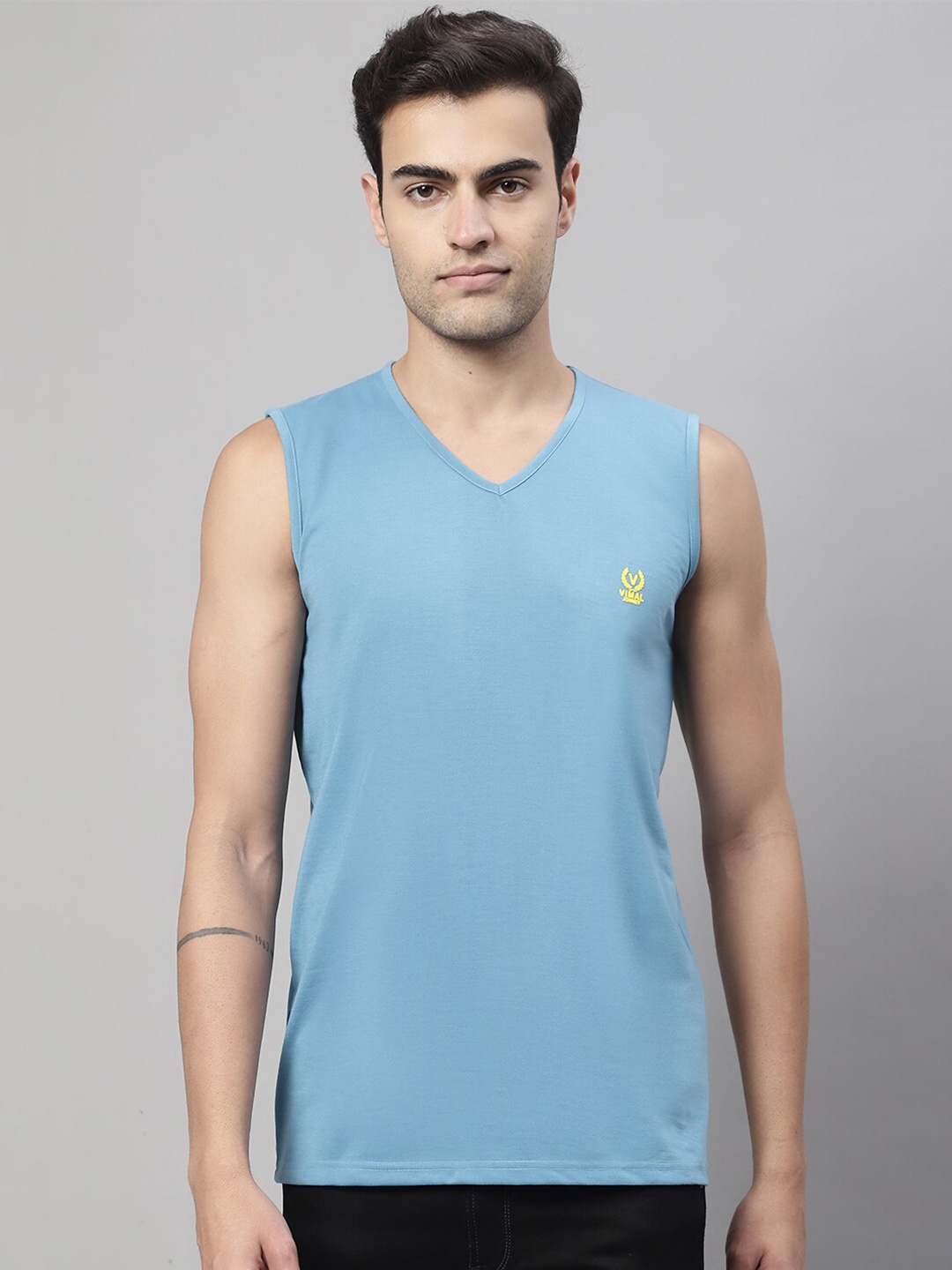 

VIMAL JONNEY V-Neck Regular Fit Cotton T-shirt, Blue