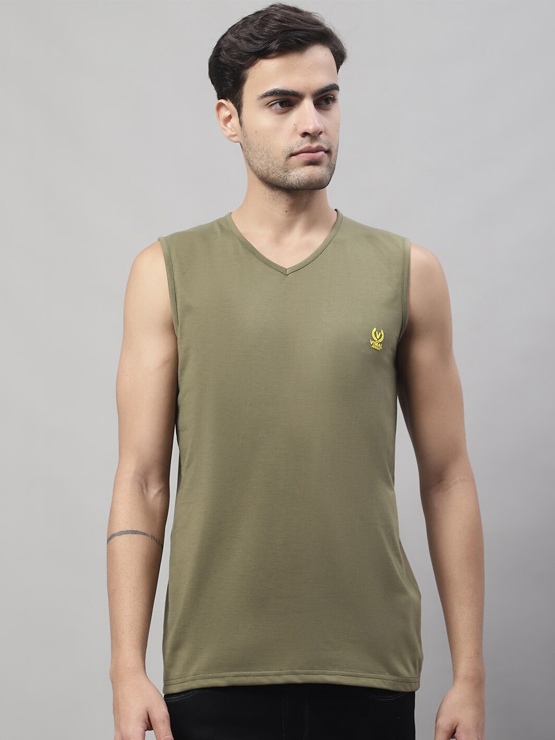 

MACK JONNEY V-Neck Sleeveless Cotton T-shirt, Green