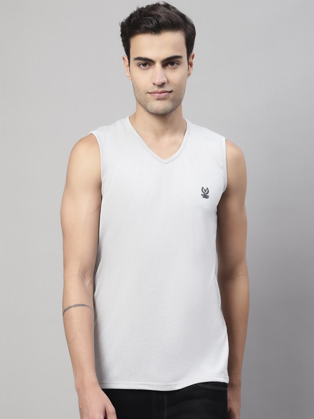 

MACK JONNEY V-Neck Sleeveless Cotton T-shirt, Grey
