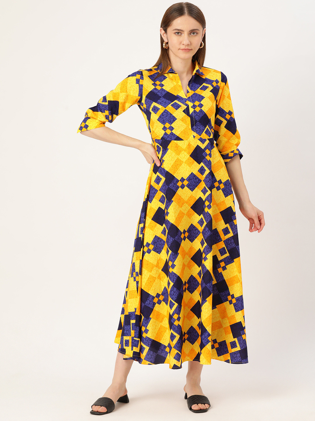 

Deewa Printed Crepe Maxi Dress, Navy blue