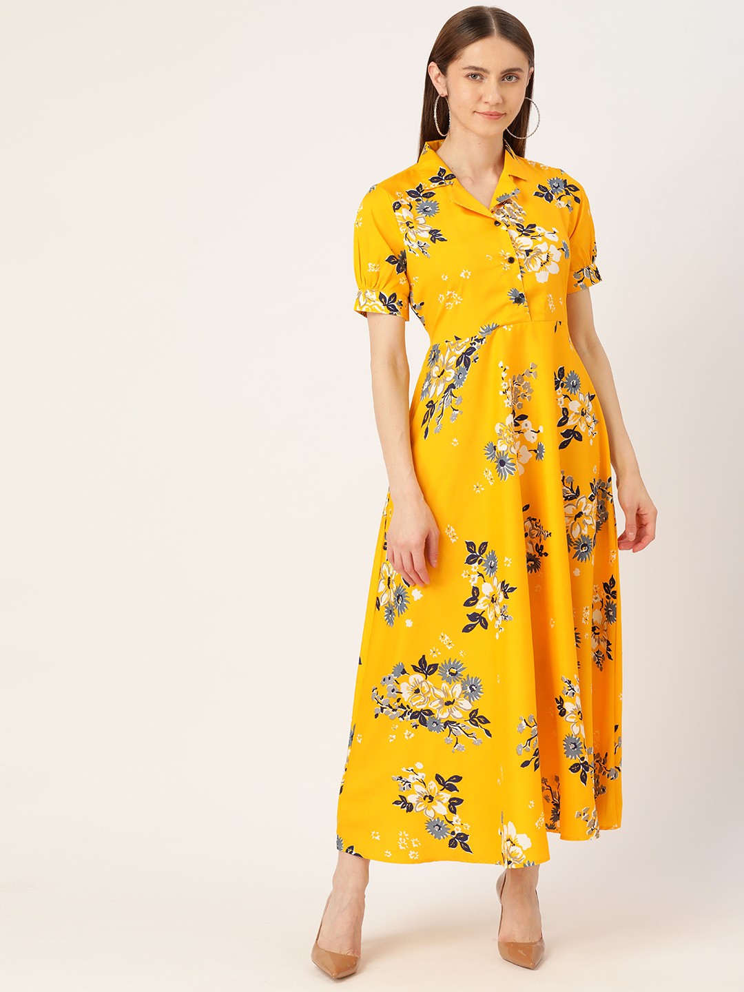 

Deewa Floral Crepe Maxi Dress, Yellow