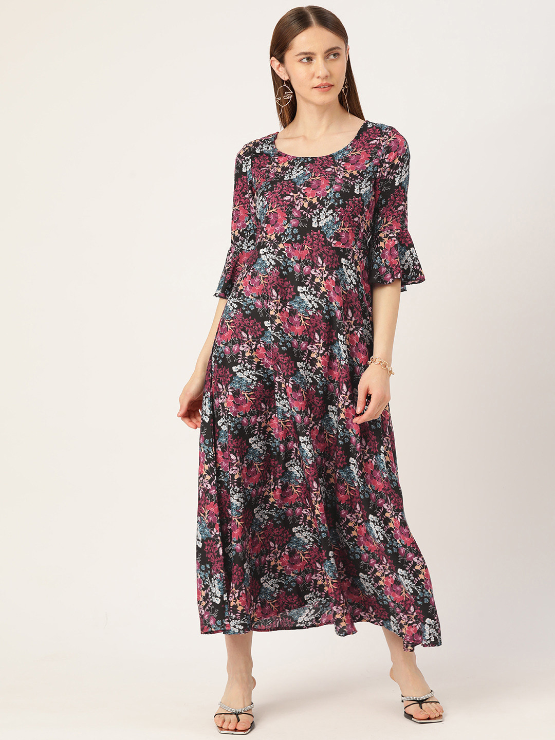

Deewa Floral Crepe Maxi Dress, Blue