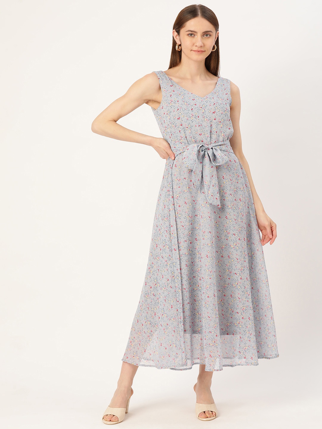 

Deewa Floral Georgette A-Line Maxi Dress, Grey