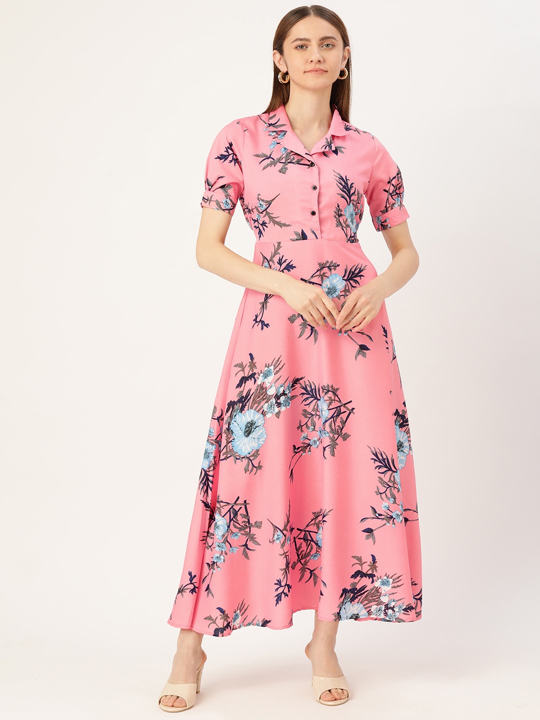 

Deewa Floral Crepe Maxi Dress, Pink