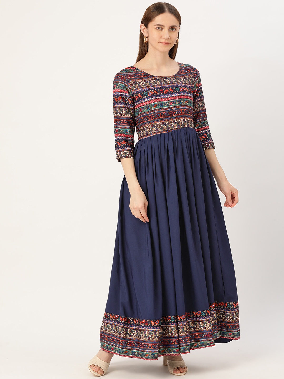 

Deewa Paisley Printed Crepe A-Line Maxi Dress, Navy blue