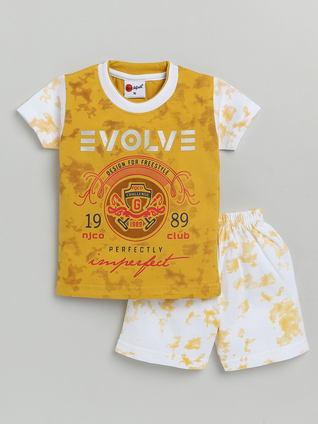 

Mars Infiniti Boys Graphic Printed Pure Cotton T-shirt with Shorts, Yellow