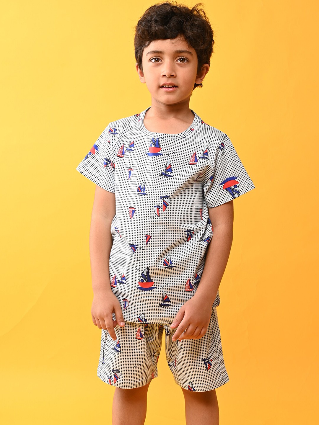 

Anthrilo Boys Printed Pure Cotton Night suit, Off white