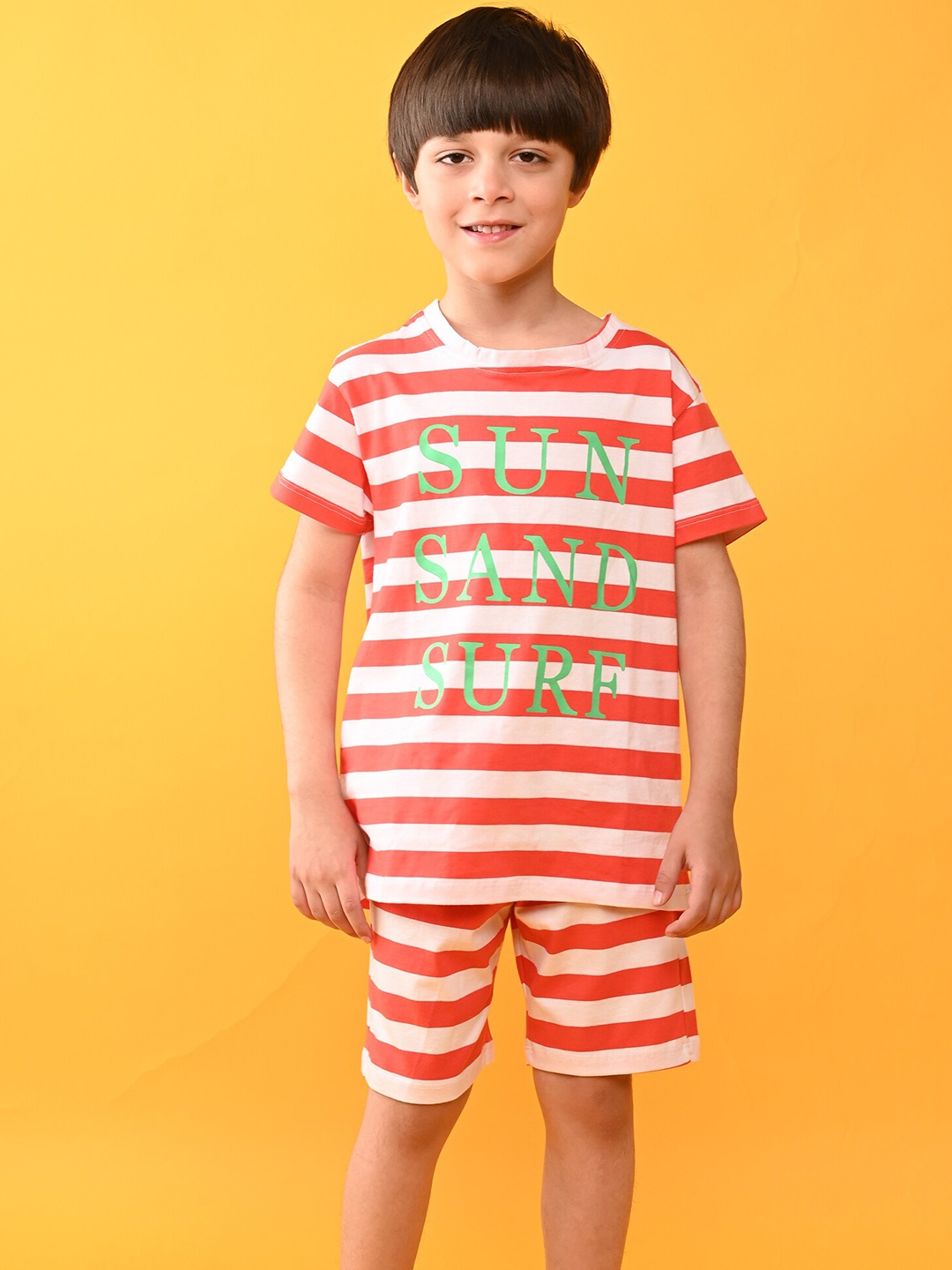 

Anthrilo Boys Striped Pure Cotton Night suit, Orange