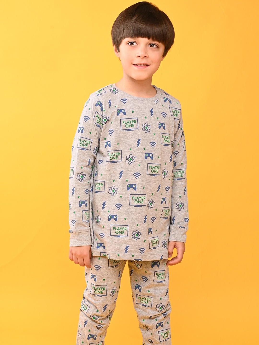 

Anthrilo Boys Printed Pure Cotton Night suit, Grey