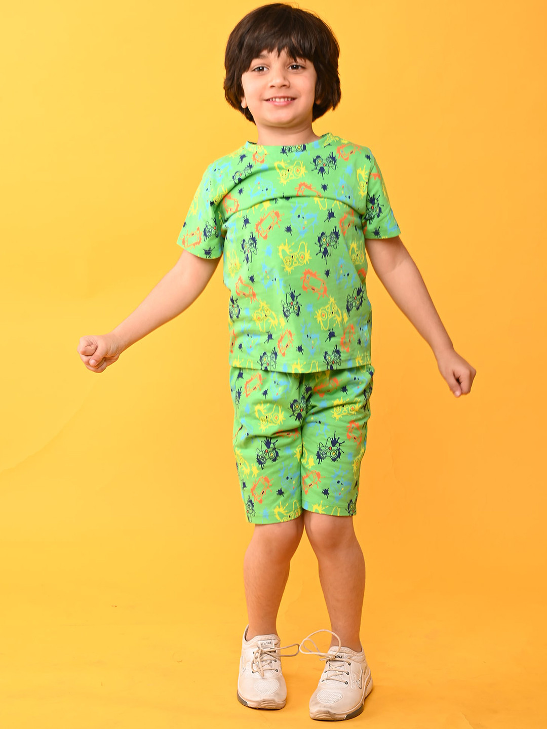 

Anthrilo Boys Printed Pure Cotton Night suit, Green