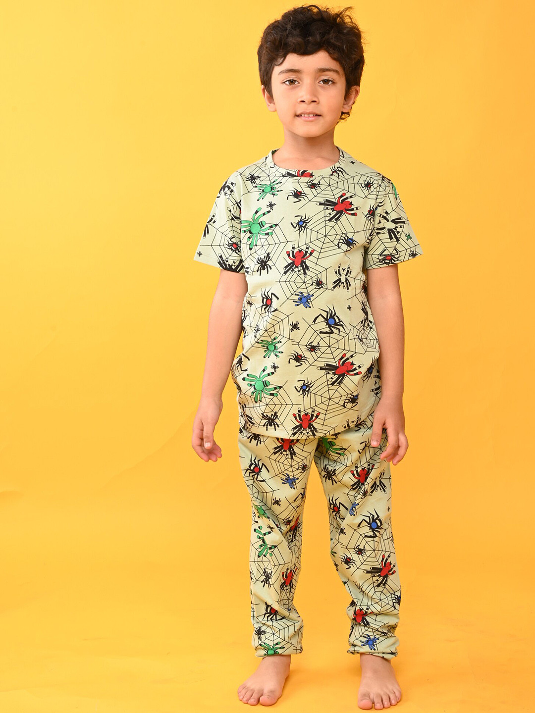 

Anthrilo Boys Printed Pure Cotton Night suit, Green