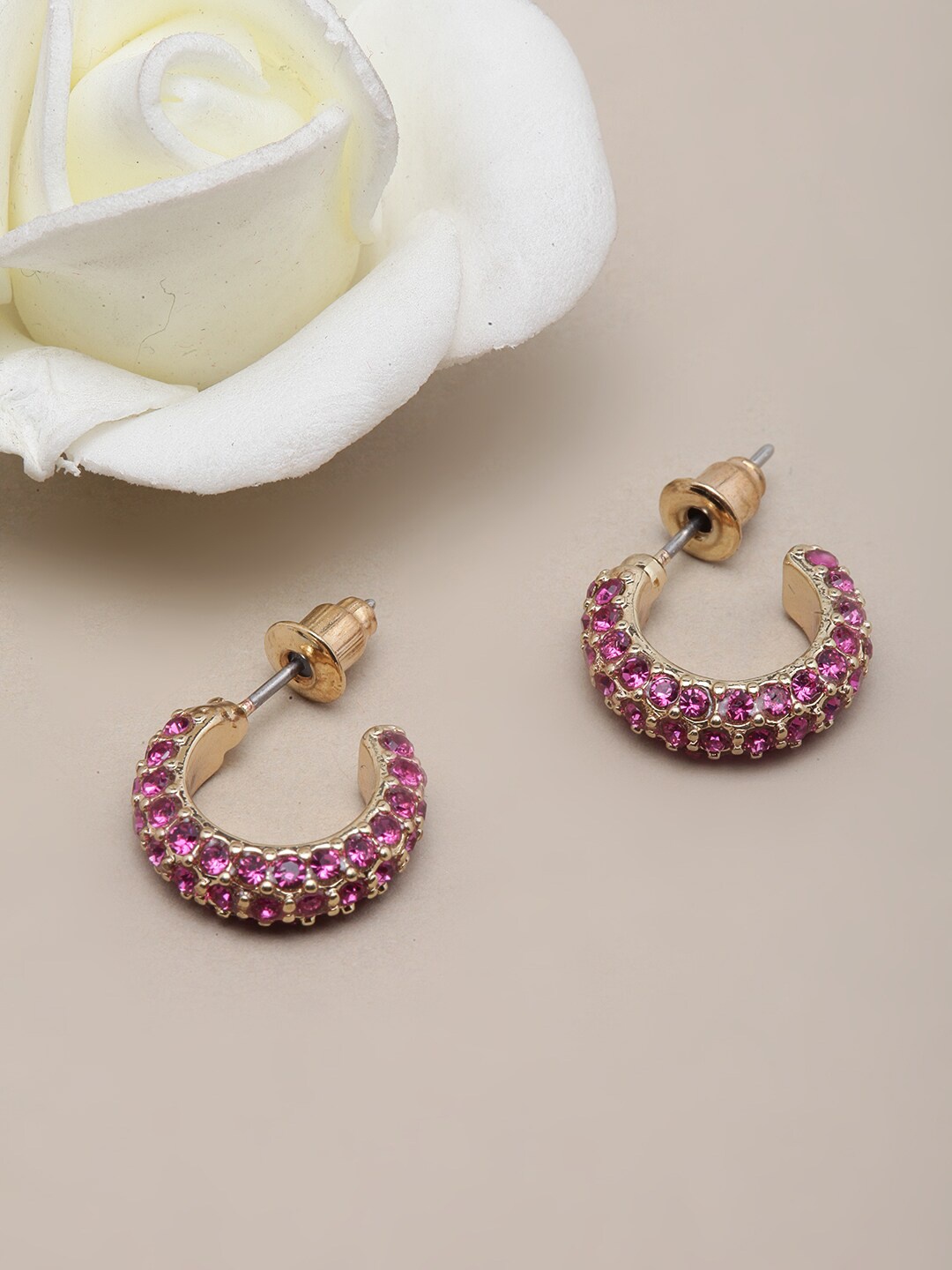 

DressBerry Gold-Plated Circular Half Hoop Earrings, Pink