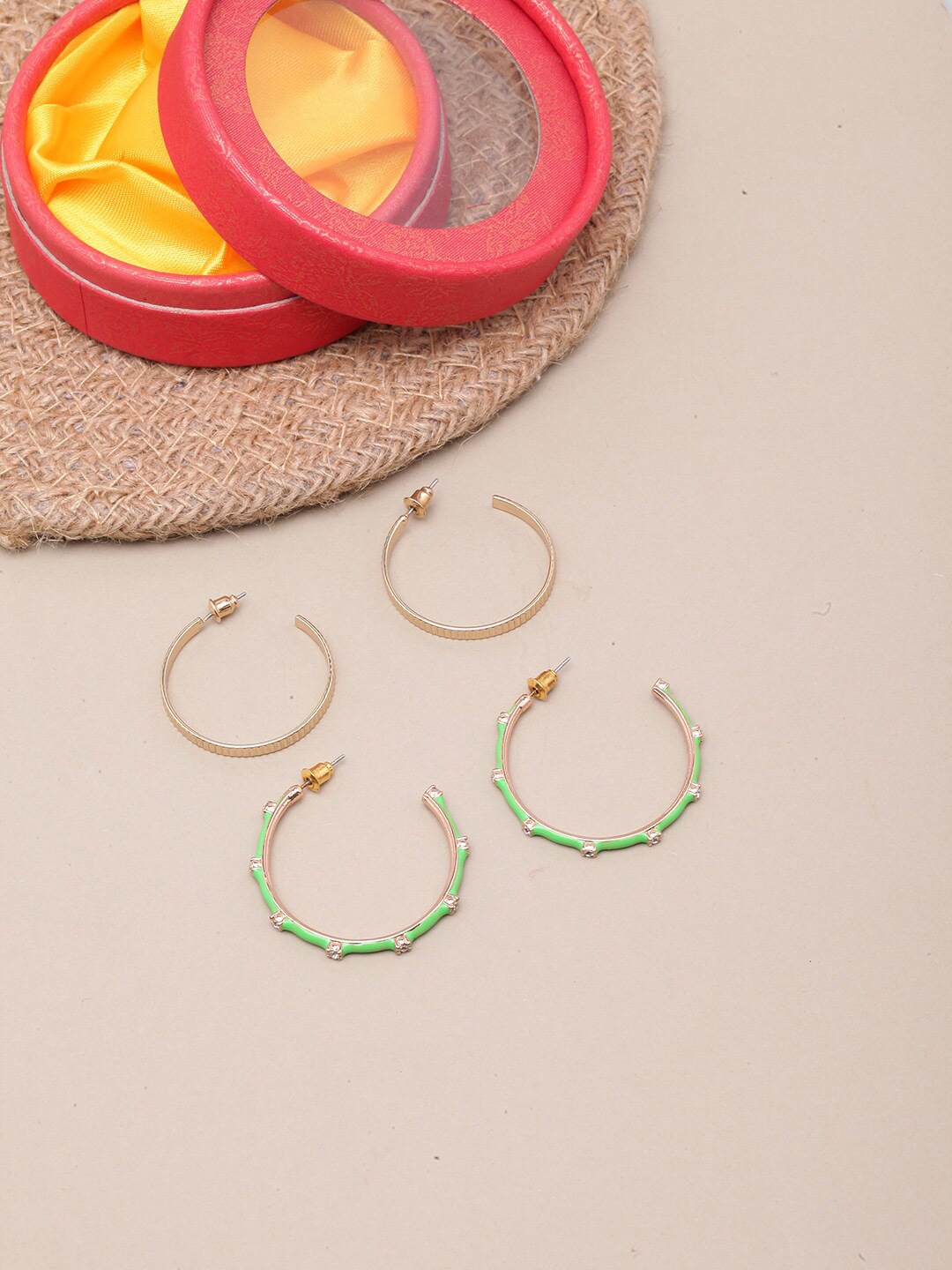 

DressBerry Set of 2 Gold-Plated Circular Half Hoop Earrings, Green