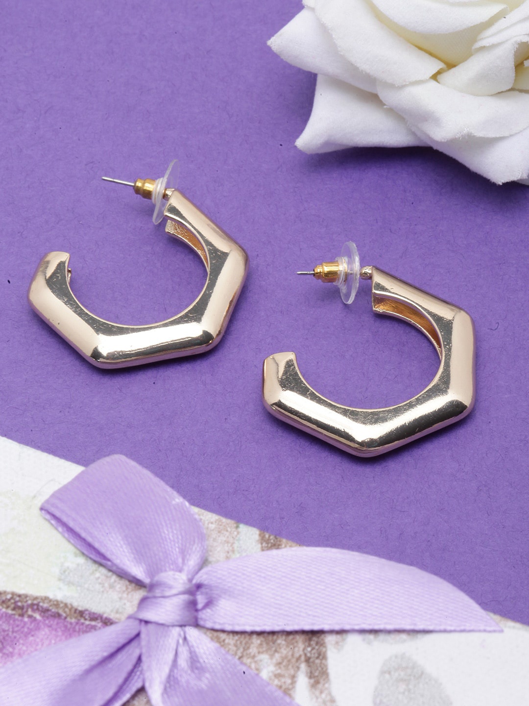 

DressBerry Gold-Plated Circular Half Hoop Earrings