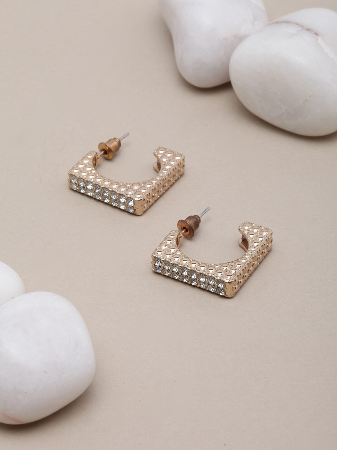 

DressBerry Gold-Plated Contemporary Half Hoop Earrings, White