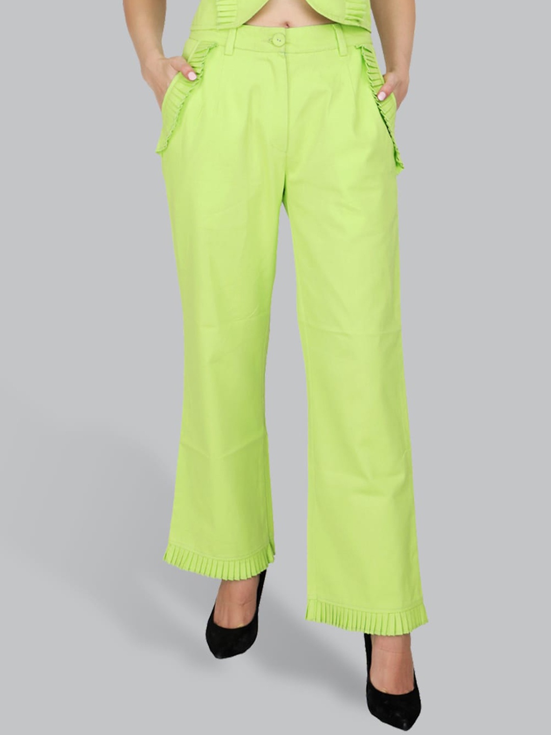 

CUFFS N LASHES Women Regular Fit Bootcut Trousers, Fluorescent green