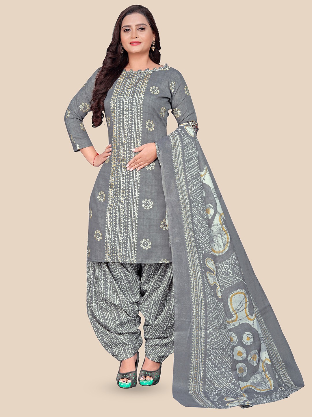 

Rajnandini Printed Unstitched Dress Material, Grey