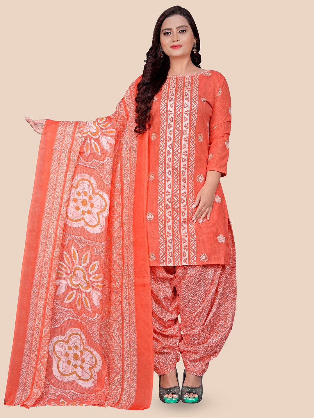 

Rajnandini Printed Unstitched Dress Material, Peach