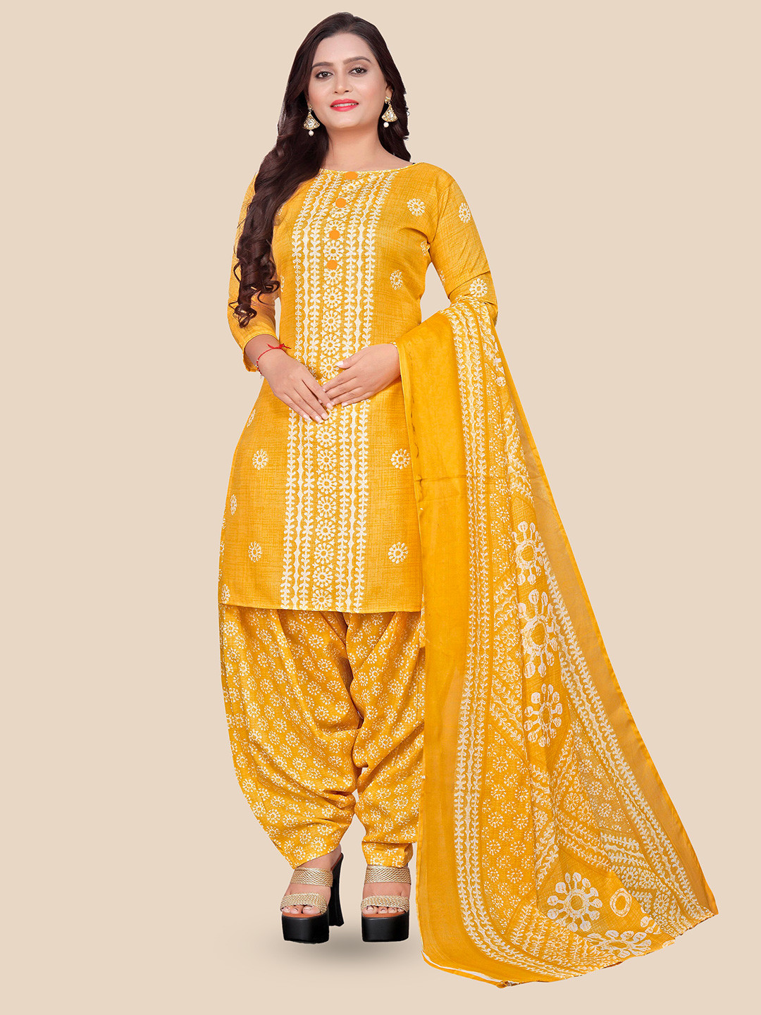 

Rajnandini Printed Unstitched Dress Material, Yellow
