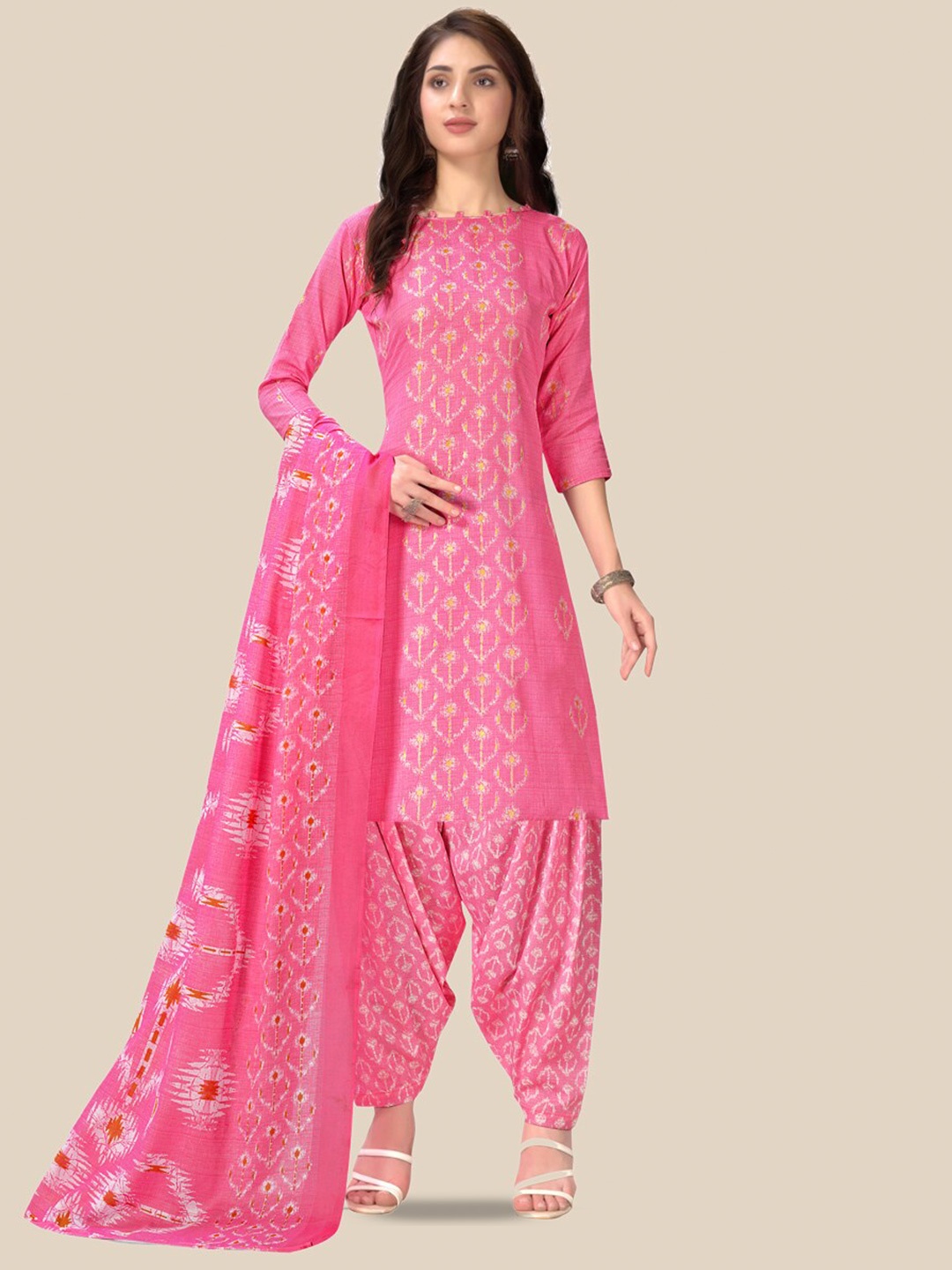 

Rajnandini Printed Unstitched Dress Material, Pink