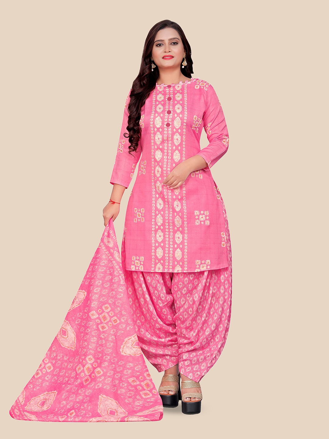 

Rajnandini Printed Unstitched Dress Material, Pink