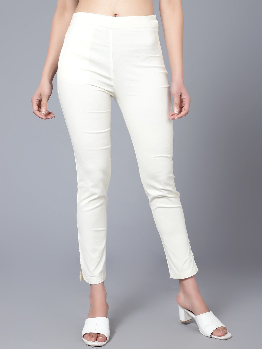 

Bani Women Slim Fit Cigarette Trousers, Off white