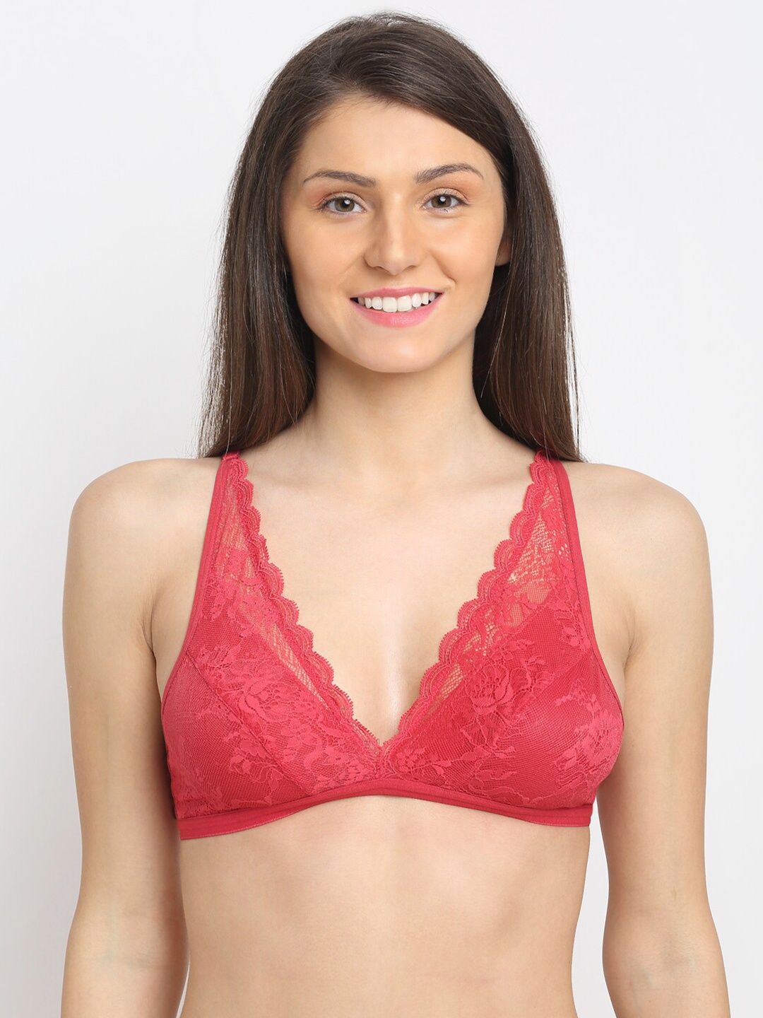 

EROTISSCH Lace Floral Non Padded Full Coverage Bralette Bra, Red