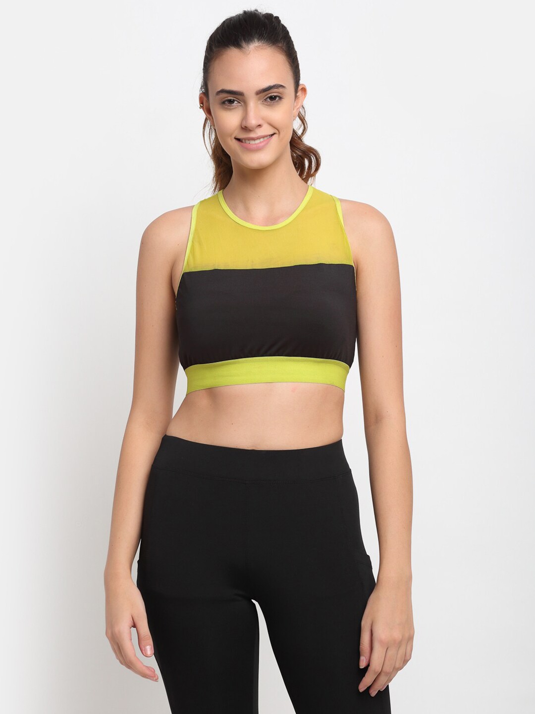 

EROTISSCH Colourblocked Full Coverage Workout Sports Bra, Green