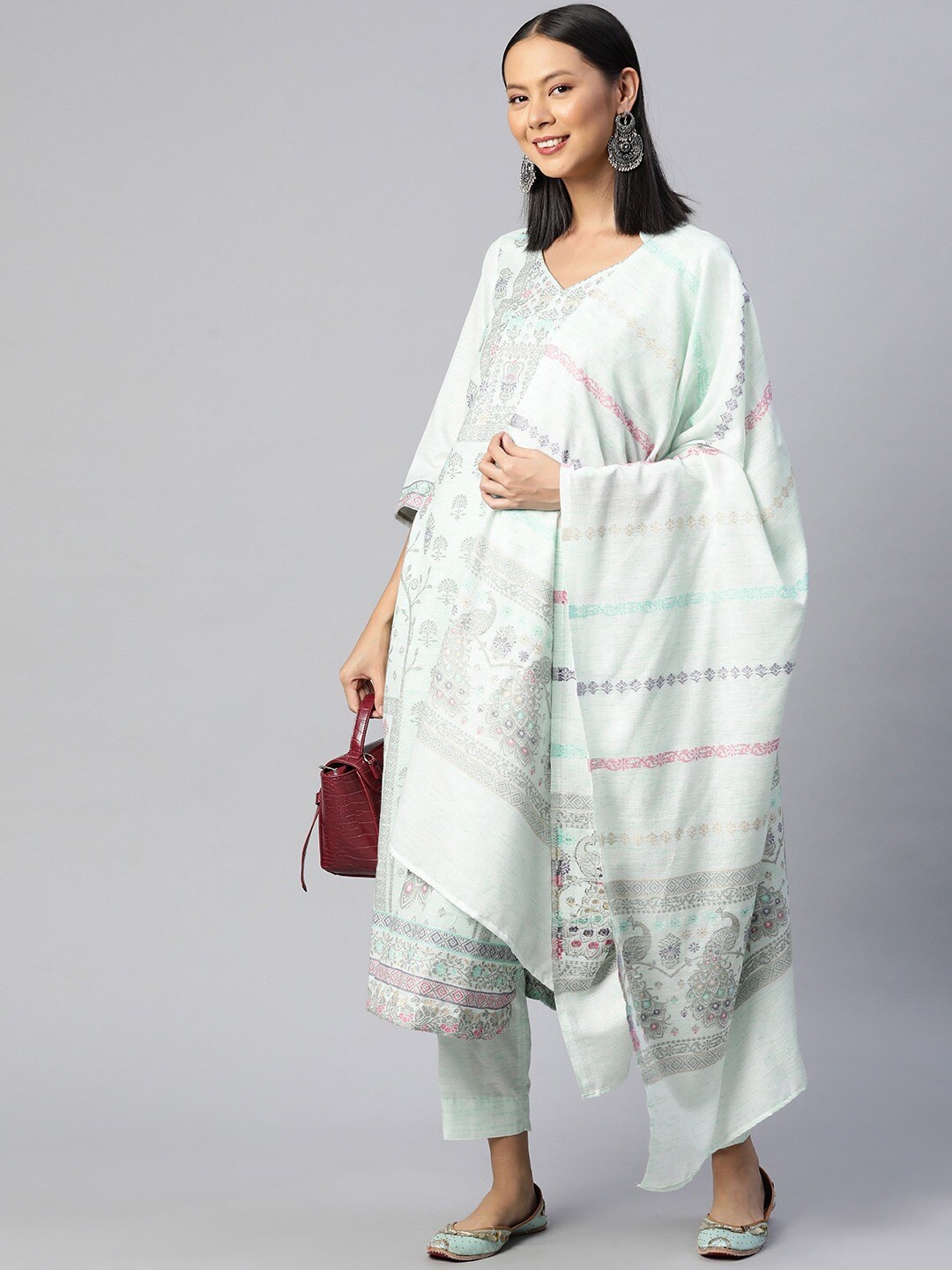 

WEAVERS VILLA Printed Unstitched Dress Material, Sea green