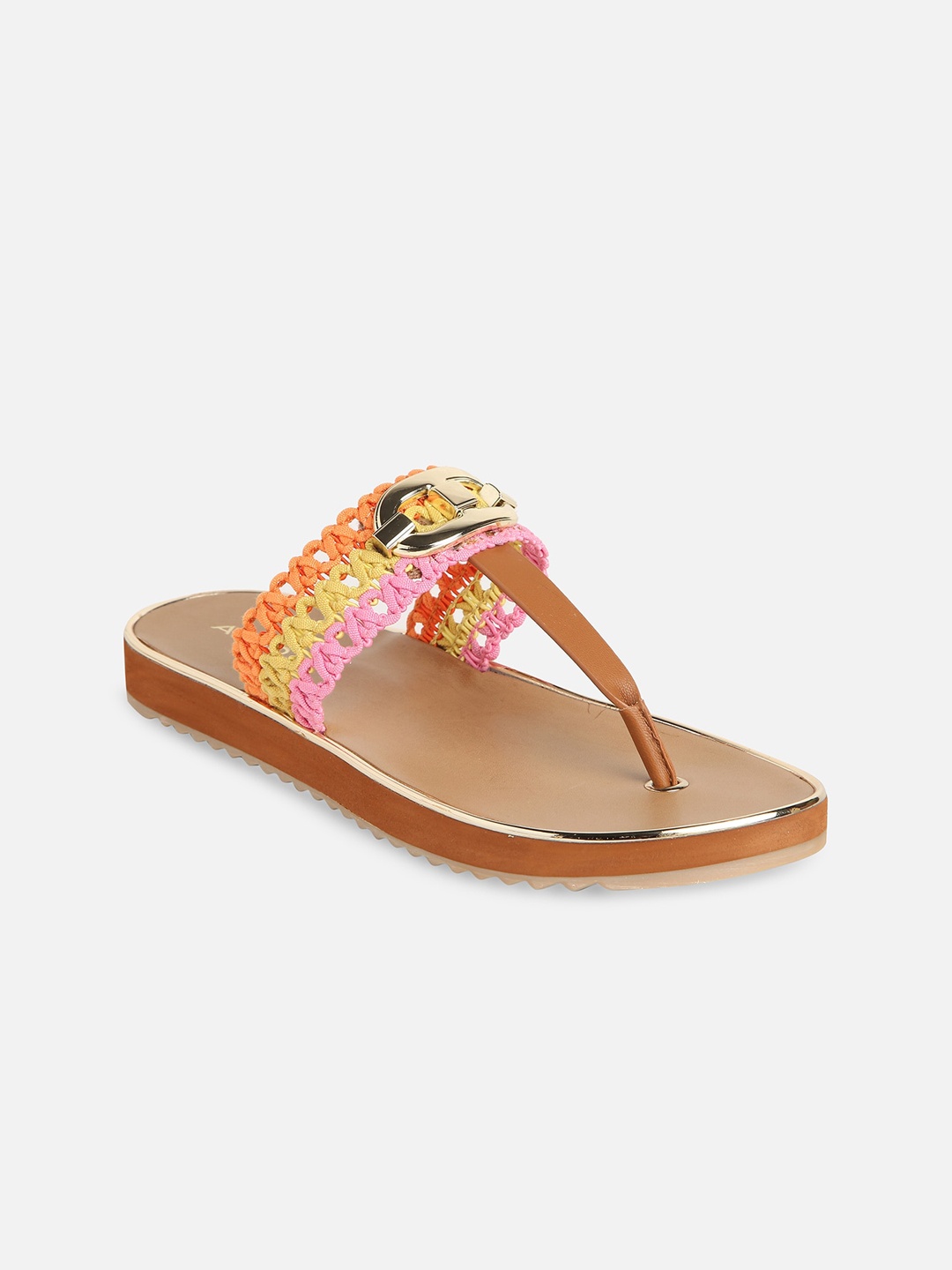 

ALDO Women Woven Design Embellished T-Strap Flats, Orange