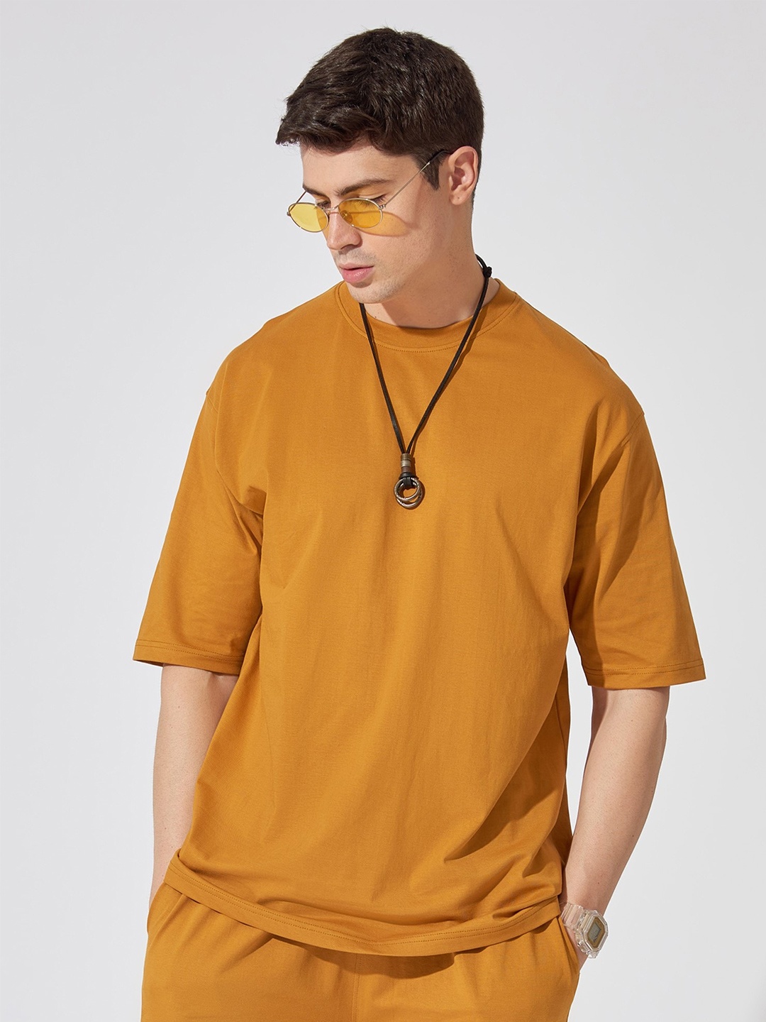 

Maniac Round Neck Short Sleeves Cotton Oversize T-shirt, Yellow