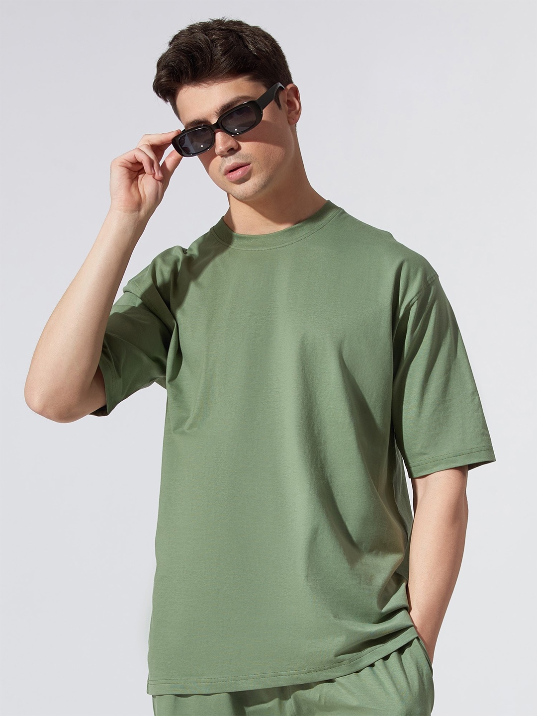 

Maniac Men Drop Shoulder Sleeve Cotton Oversize Fitted T-shirt, Green