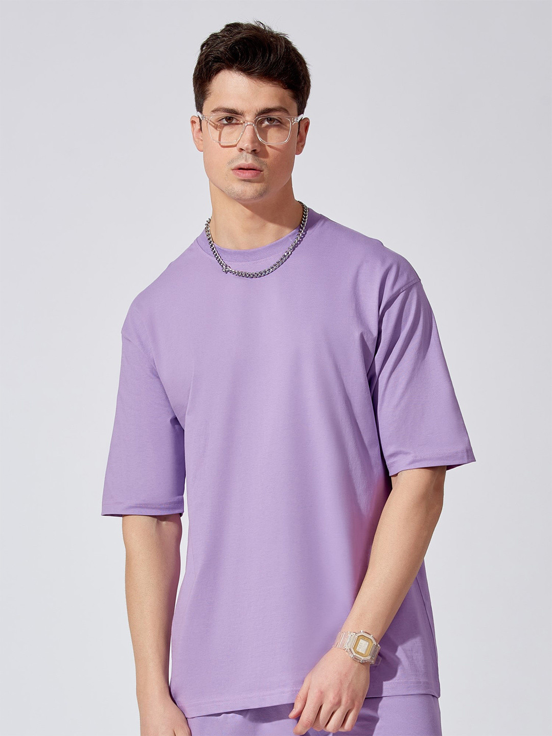 

Maniac Men Drop Shoulder Sleeve Cotton Oversize Fitted T-shirt, Lavender