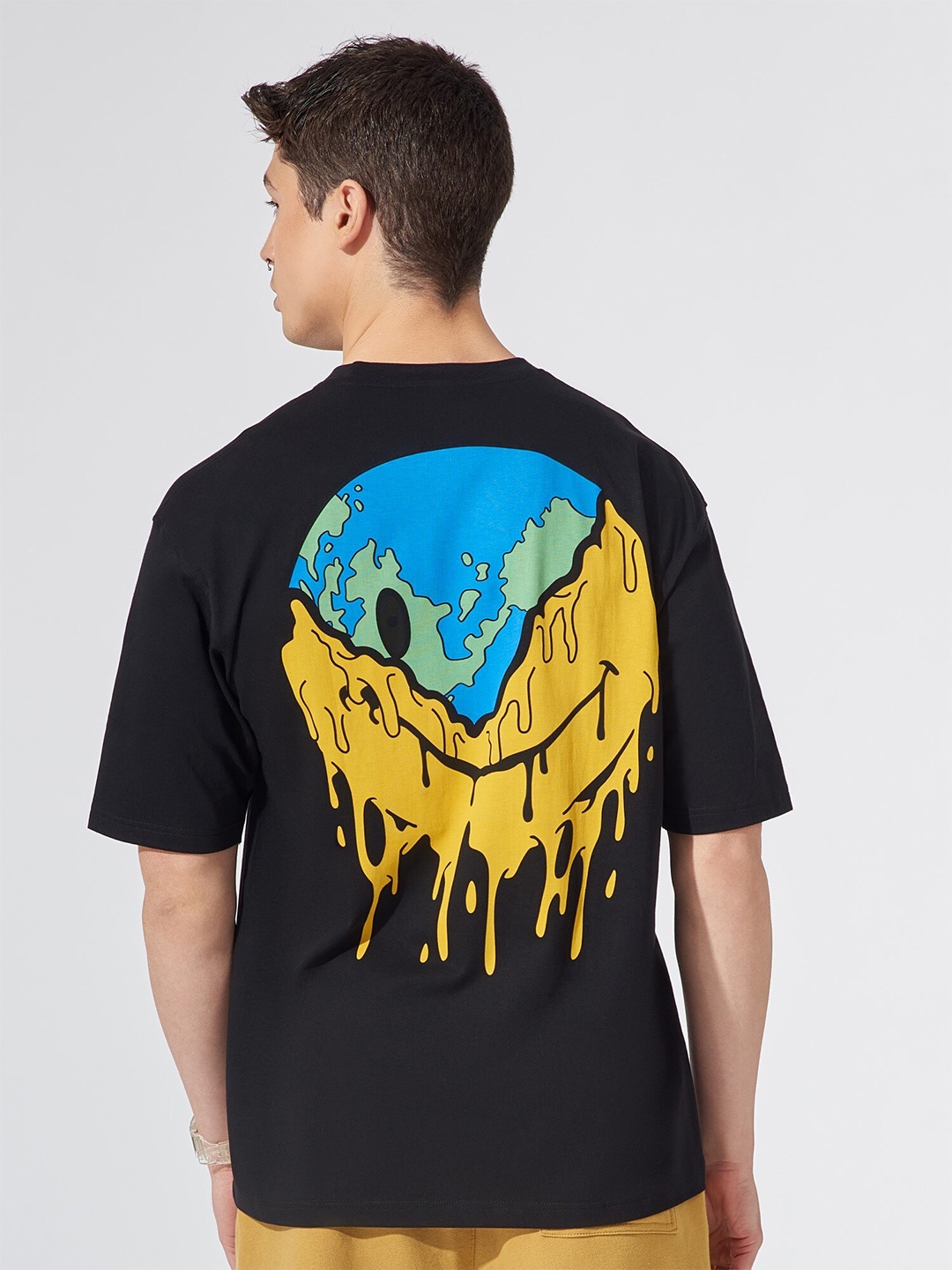 

Maniac Men Graphic Printed Cotton Oversize Fitted T-shirt, Black