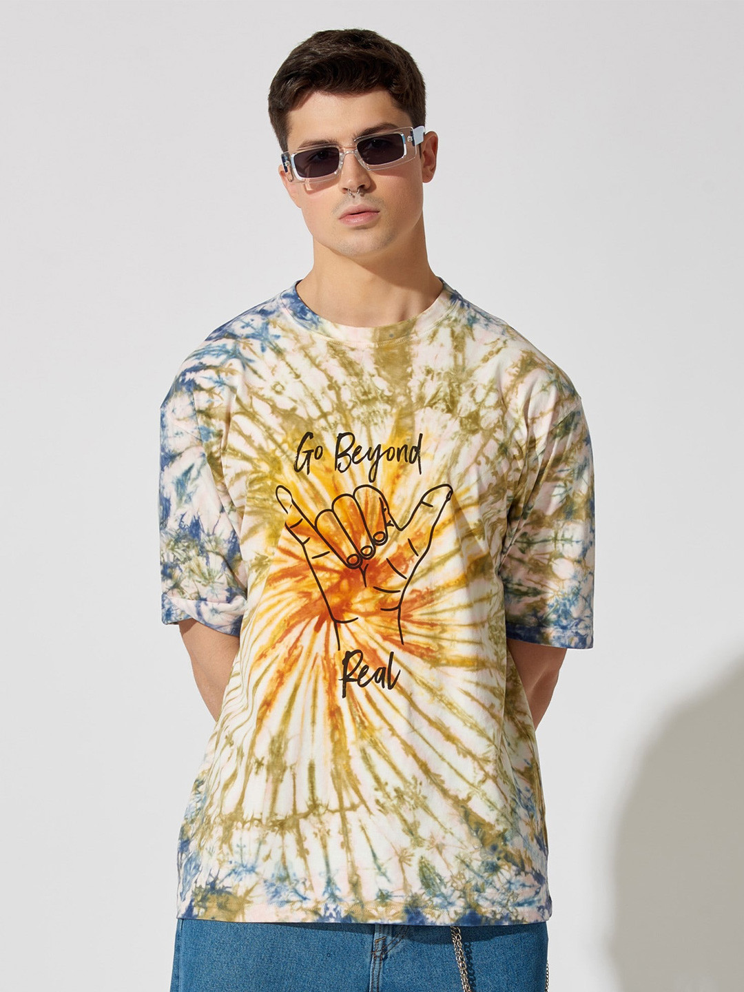 

Maniac Men Tie-Dyed Cotton Oversize Fitted T-shirt, Blue