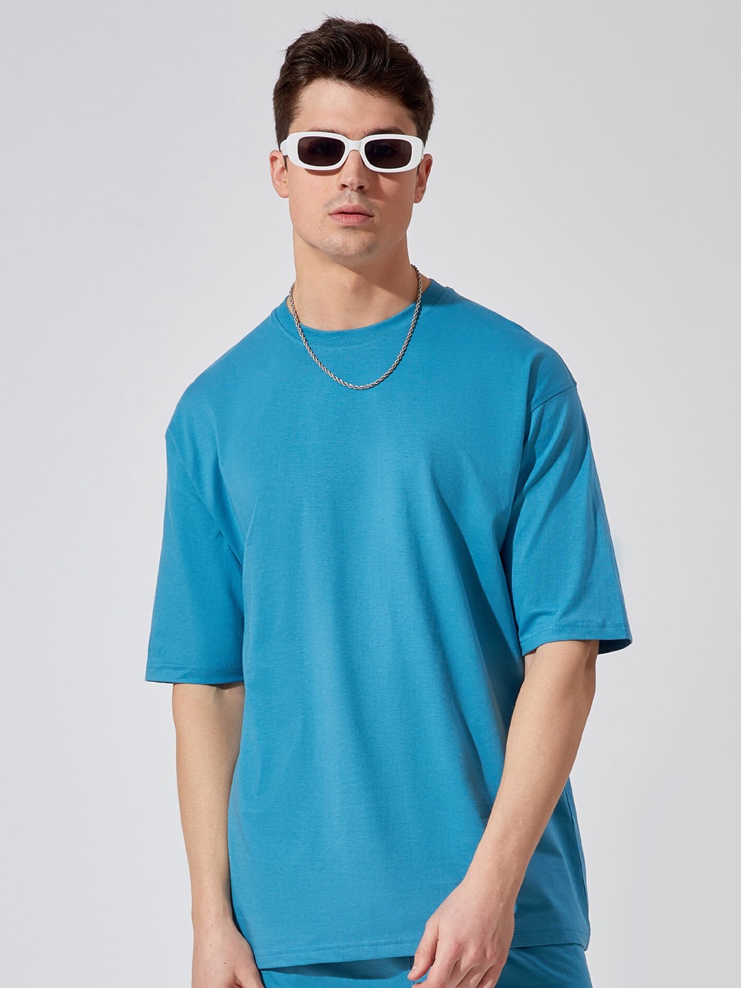 

Maniac Men Drop Shoulder Sleeve Cotton Oversize Fitted T-shirt, Blue