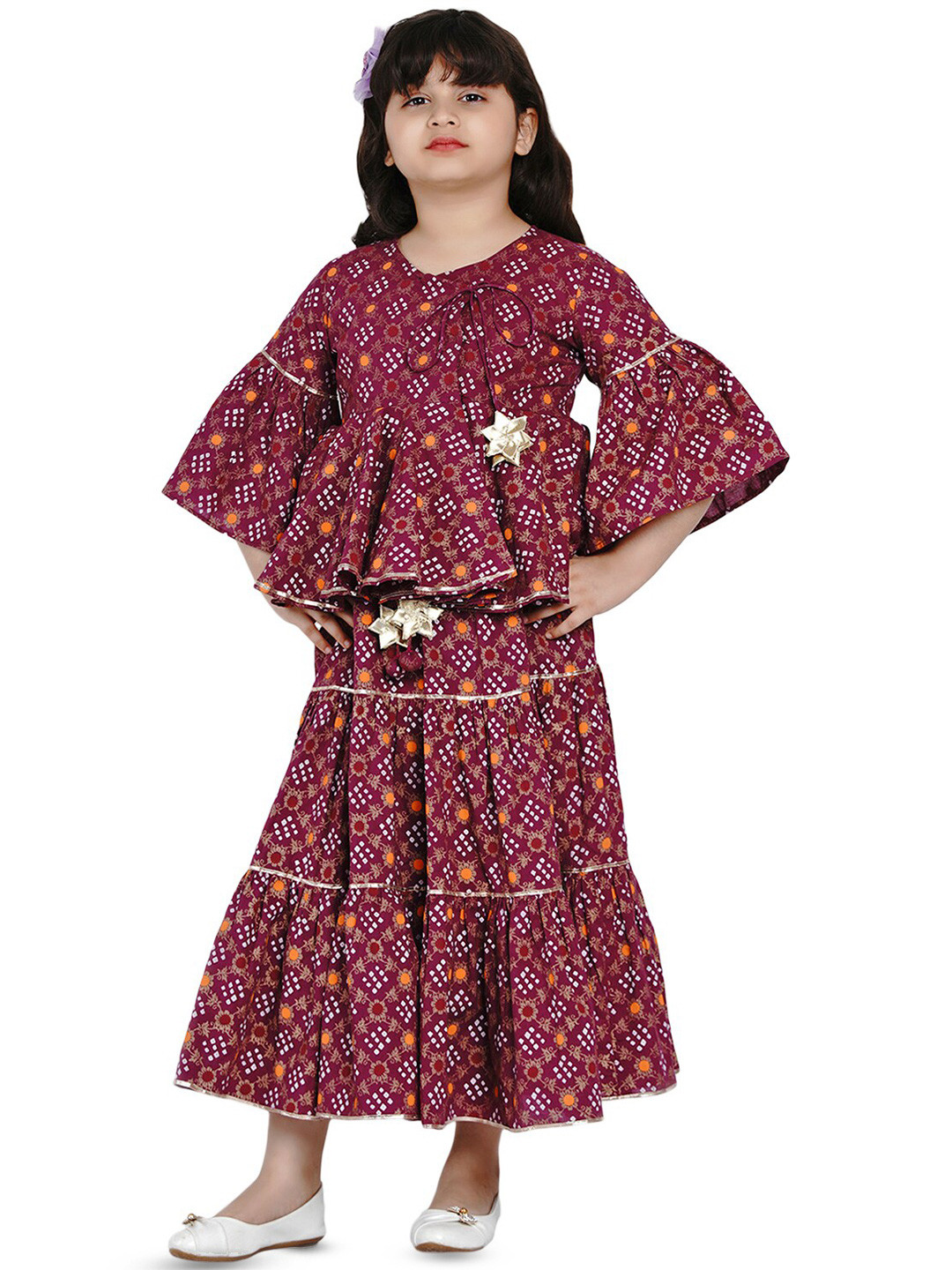 

Bitiya by Bhama Girls Printed Ready to Wear Lehenga Set, Burgundy