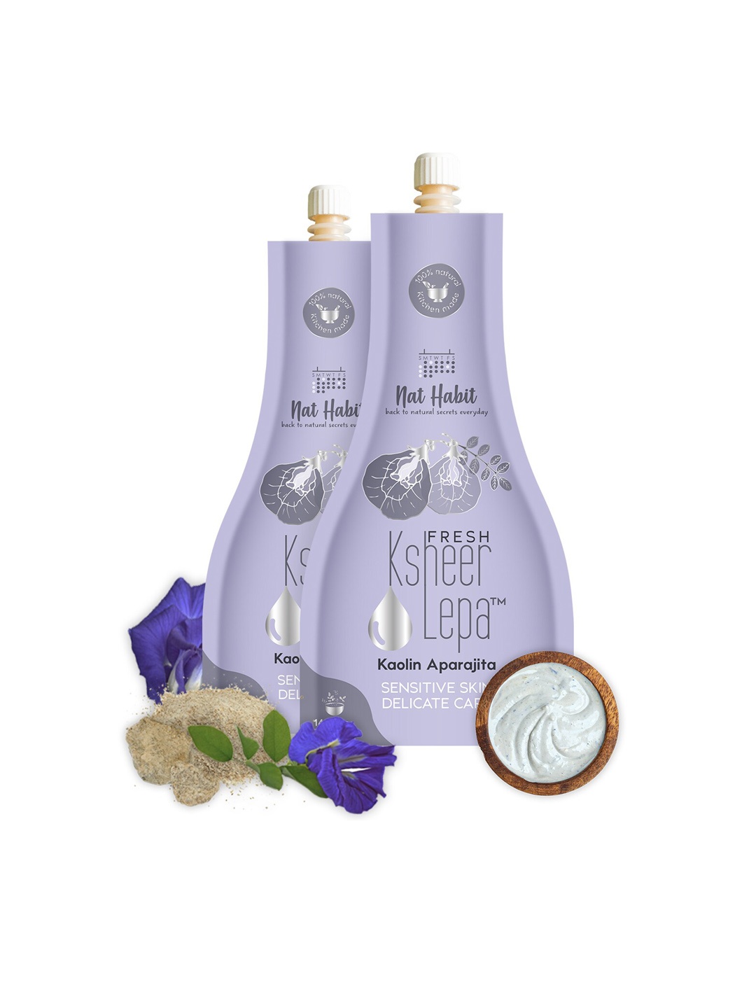 

Nat Habit Set Of 2 Kaolin Aparajita Fresh Ksheer Lepa - 40 g Each, Purple