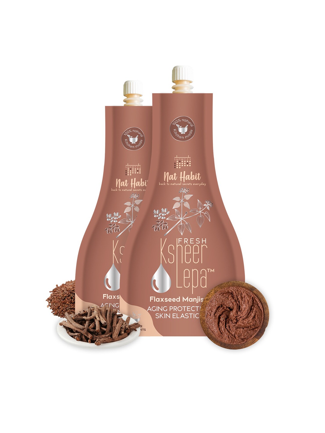 

Nat Habit Set Of 2 Flaxseed Manjistha Fresh Ksheer Lepa - 40 g Each, Brown
