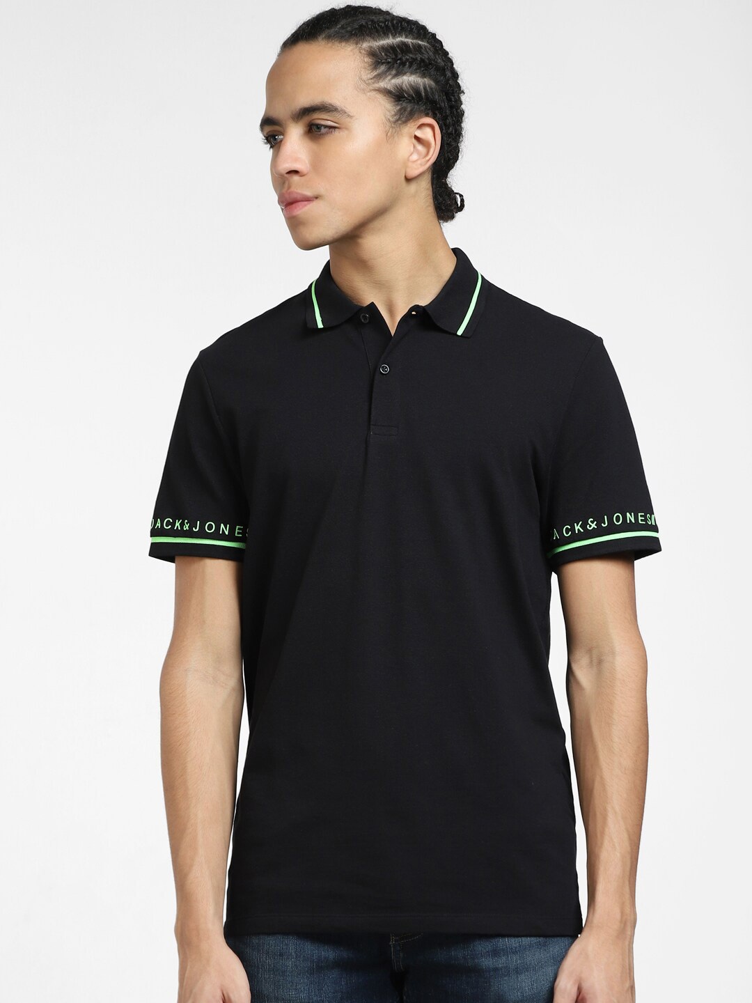 

Jack & Jones Men Polo Collar Cotton Slim Fit T-shirt, Black