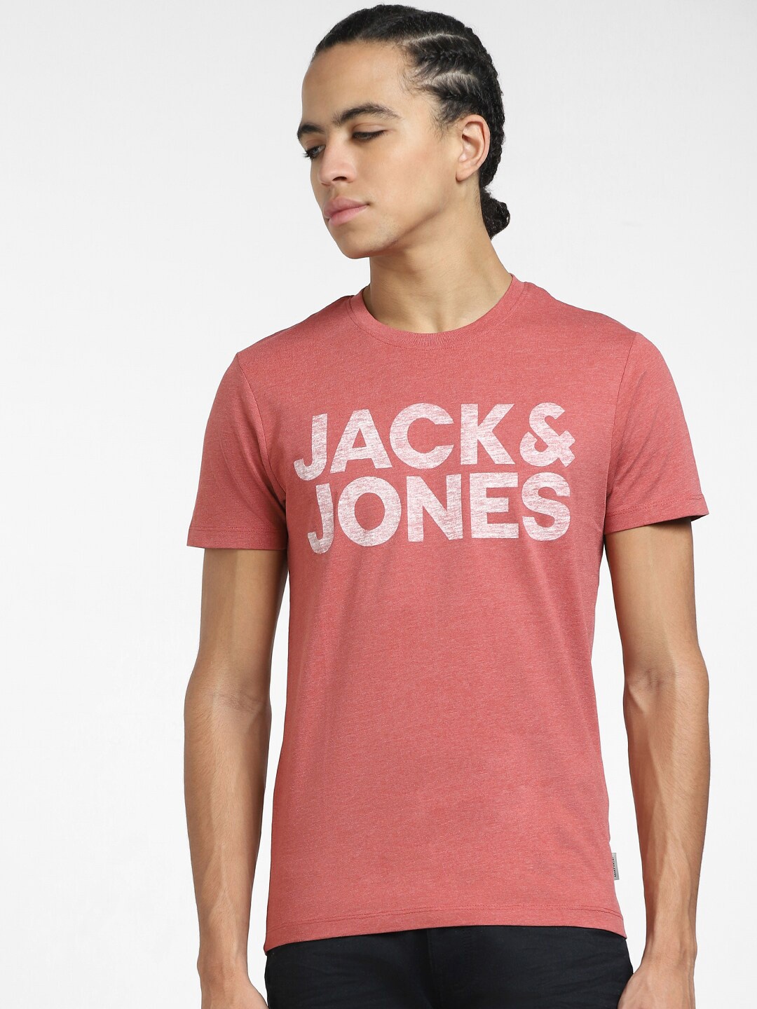 Jack & Jones Crew Neck Typography Printed Slim Fit T-shirt, Red