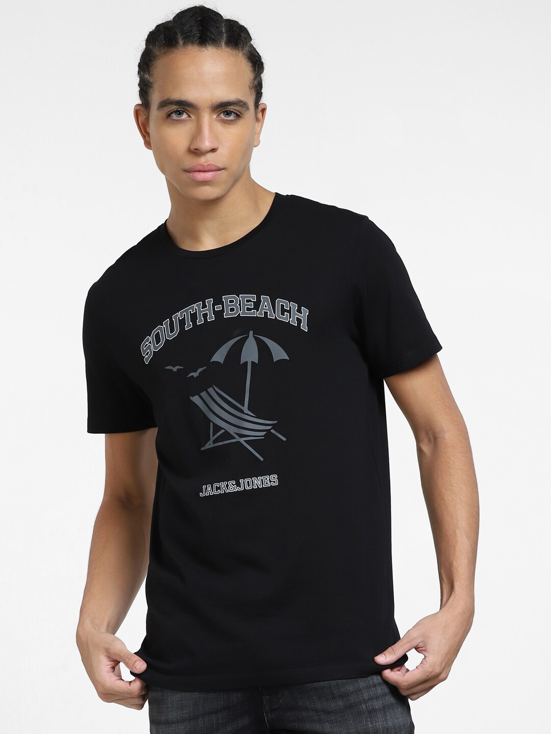 

Jack & Jones Crew Neck Graphic Printed Slim Fit T-shirt, Black
