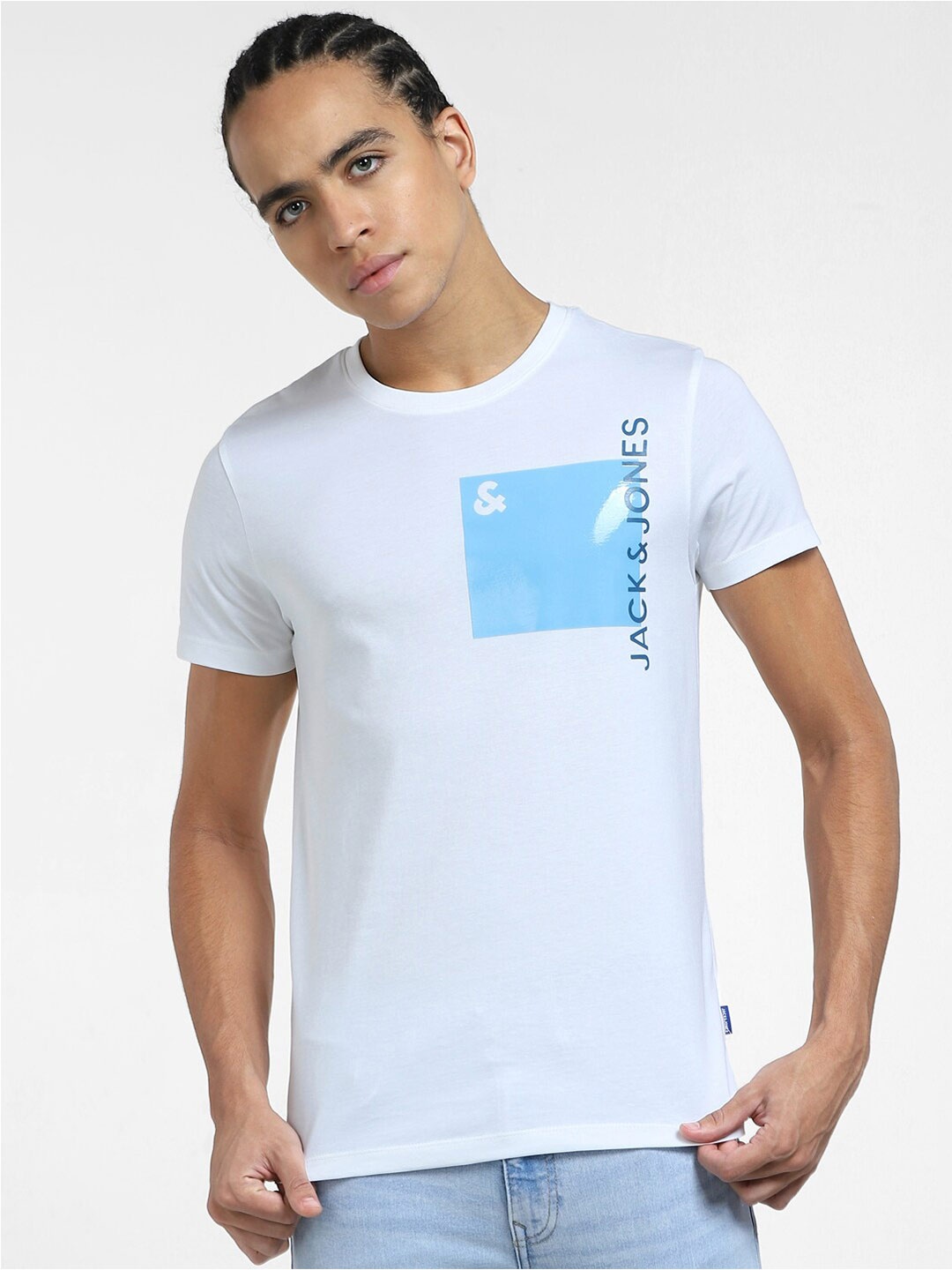 

Jack & Jones Crew Neck Typography Printed Cotton Slim Fit T-shirt, White