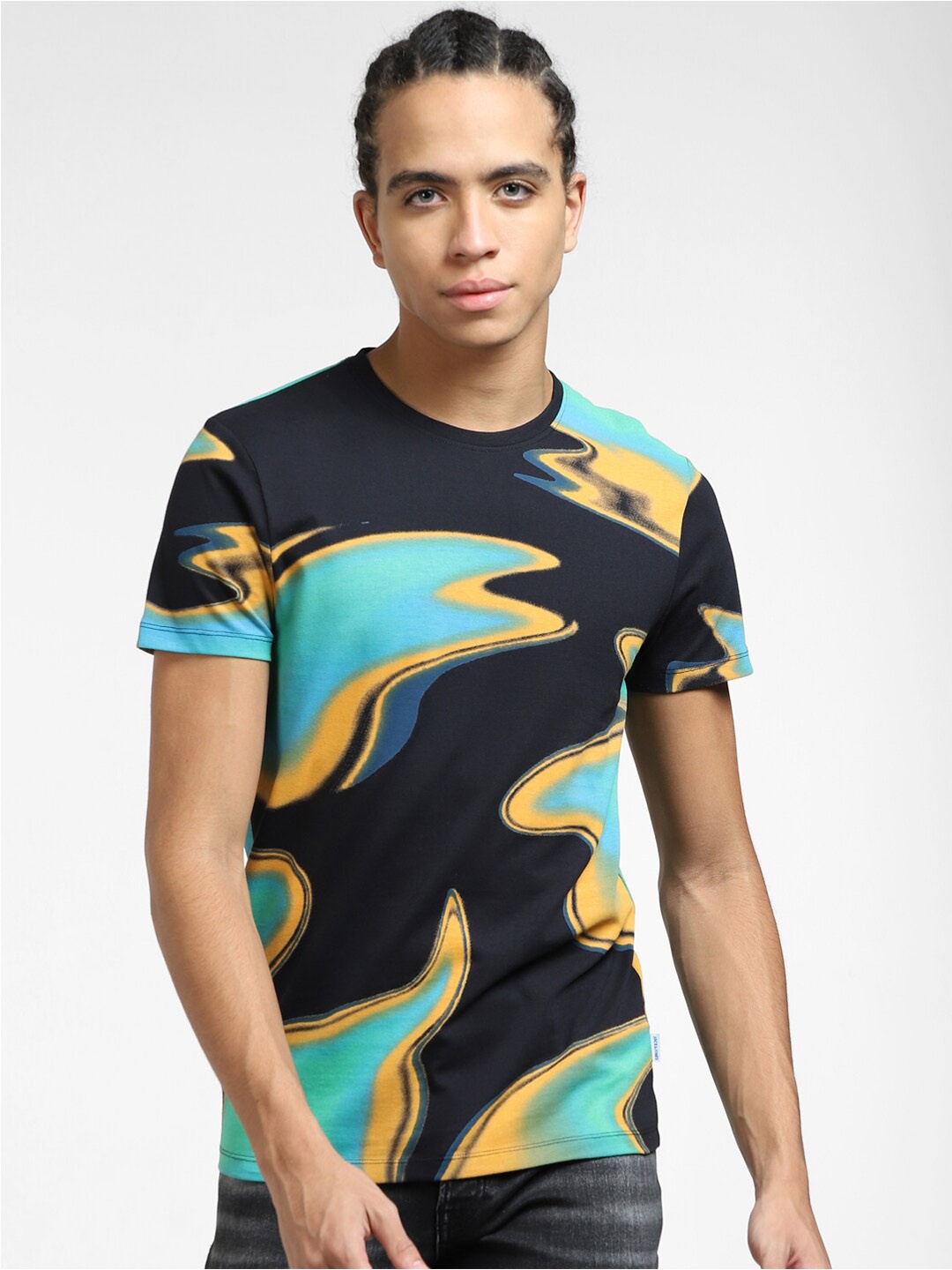 

Jack & Jones Abstract Printed Cotton Slim Fit T-shirt, Black